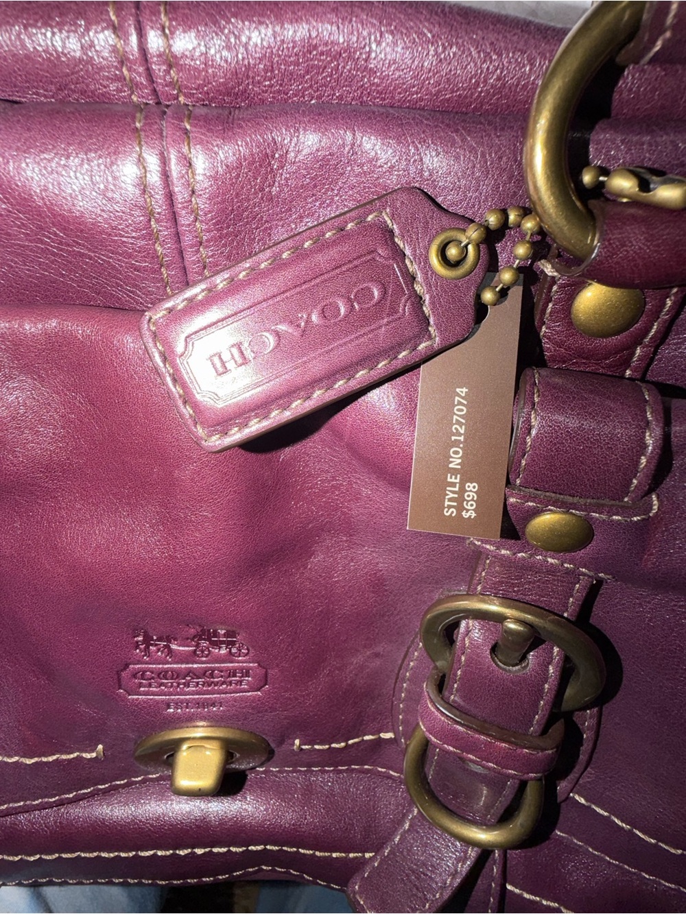Women’s Purple Leather Satchel Handbag - Picture 7 of 7